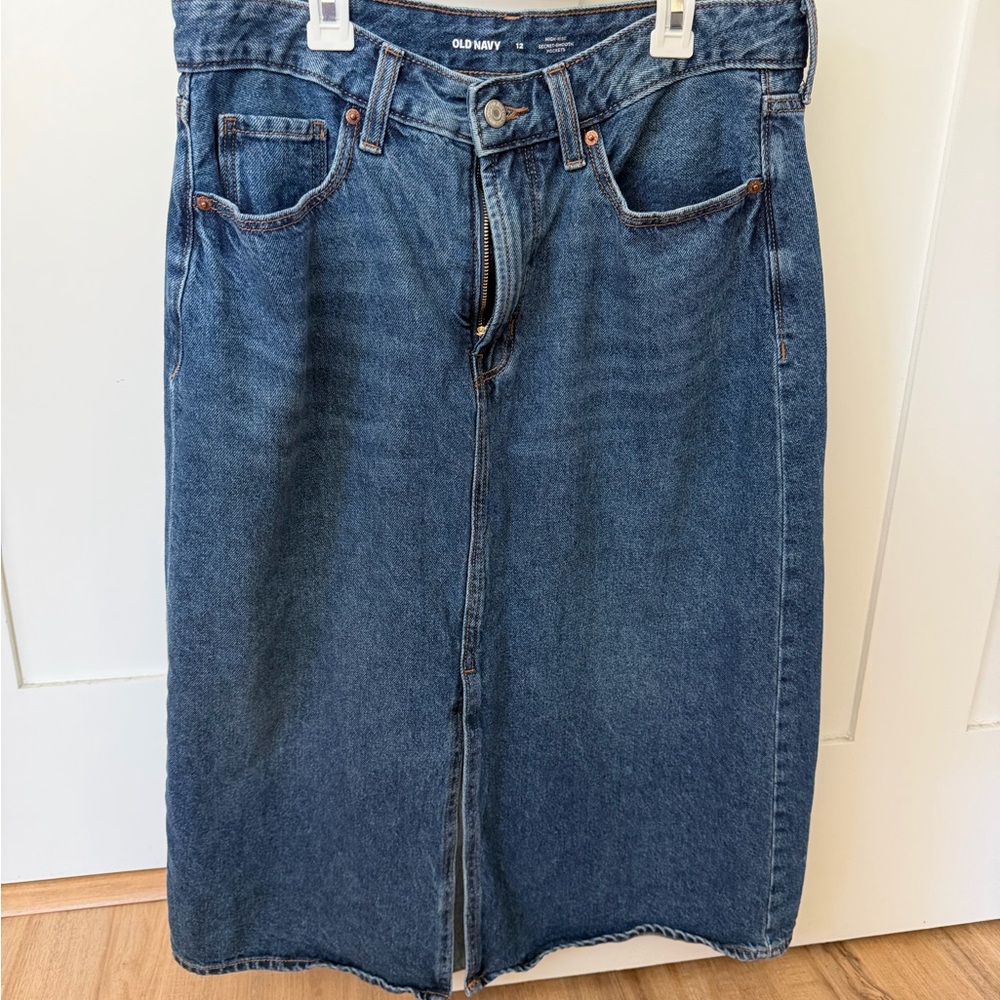 Old Navy High-Rise Blue Denim Skirt with slit